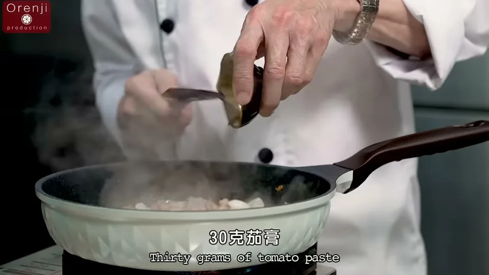 Add curry powder, tomato paste and peanut butter